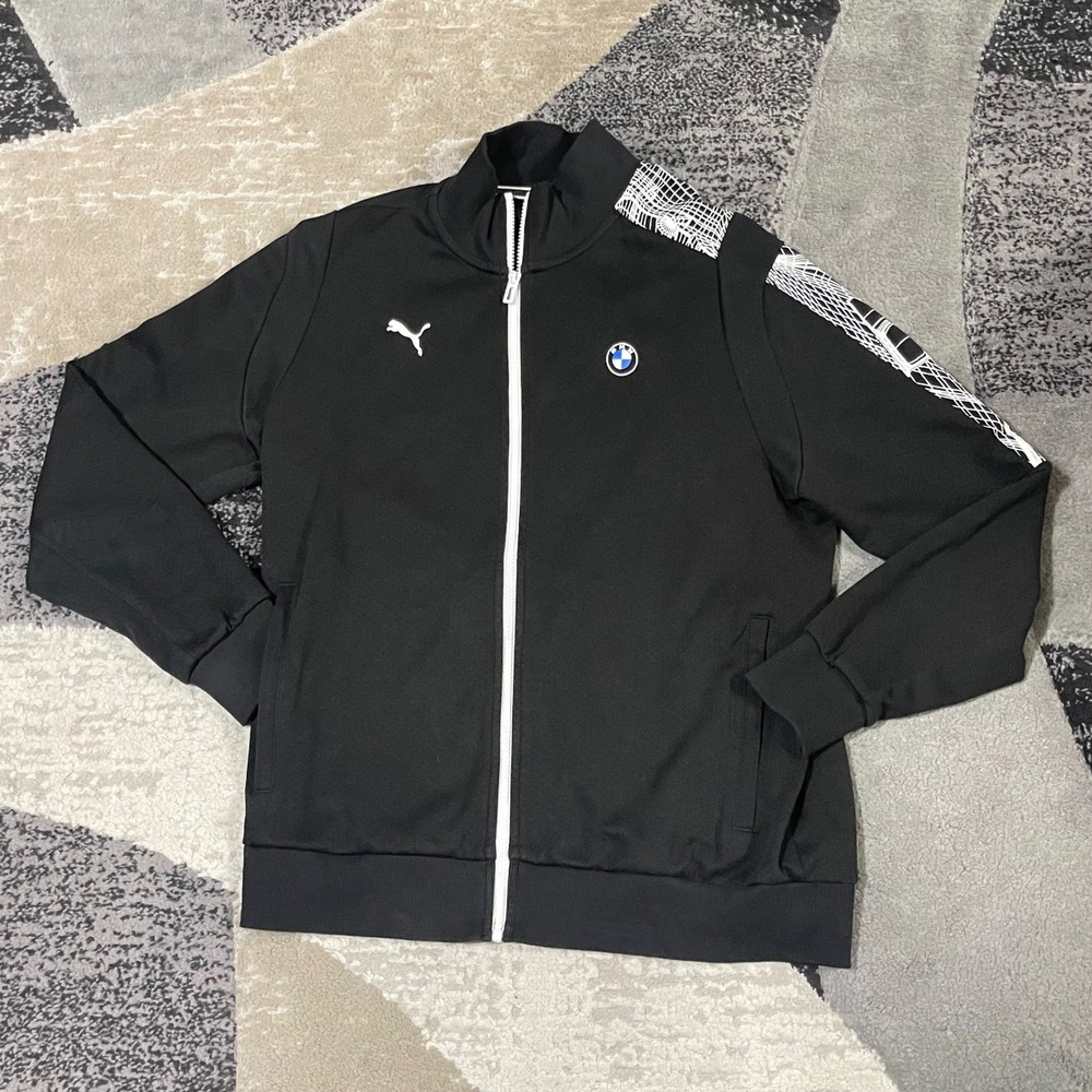 Puma Track Jacket Men Large Black BMW Motorsport Full Zip Athletic Racing Jacket